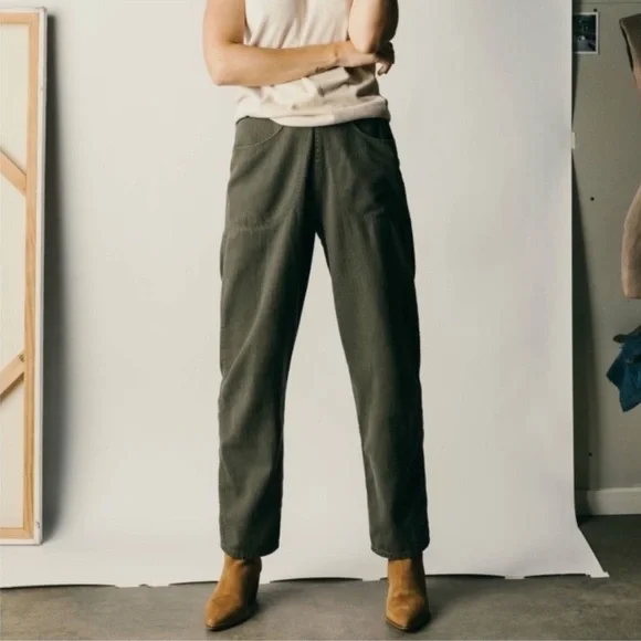 Imogene + Willie olive green Liza herringbone twill utility pants women’s 28 - Picture 3 of 9